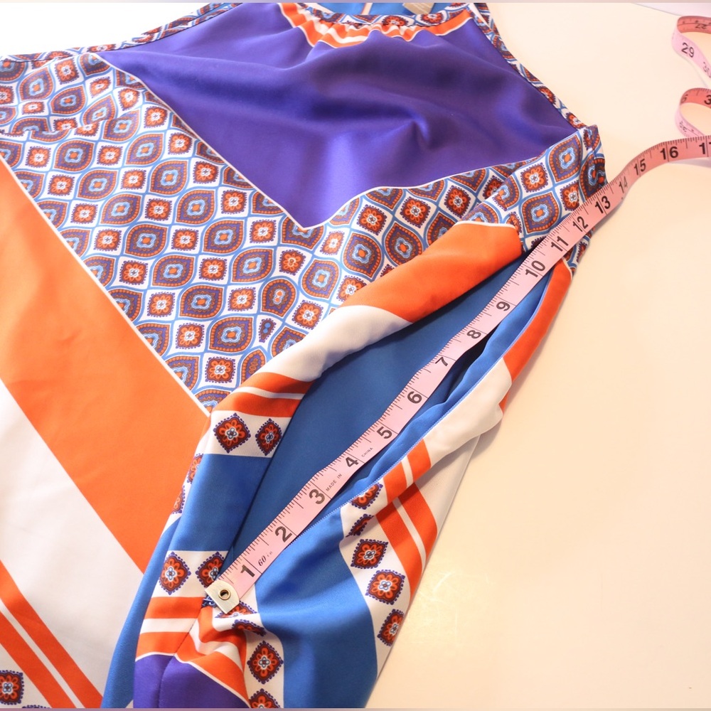 Banana Republic Geometric Halter Shift Dress Blue Orange Size 8 - Picture 10 of 13